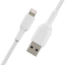 Belkin CAA002BT1MWH Braided Cable to USB-A Cable (1m / 3.3ft, White) - MFI