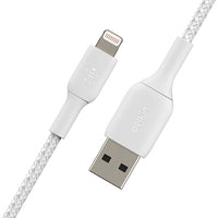 Belkin CAA002BT1MWH Braided Cable to USB-A Cable (1m / 3.3ft, White) - MFI