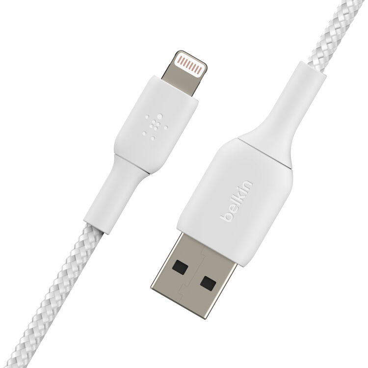 Belkin CAA002BT2MWH Braided Lightning to USB-A Cable (2m / 6.6ft, White) - MFI