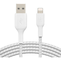 Belkin CAA002BT2MWH Braided Lightning to USB-A Cable (2m / 6.6ft, White) - MFI