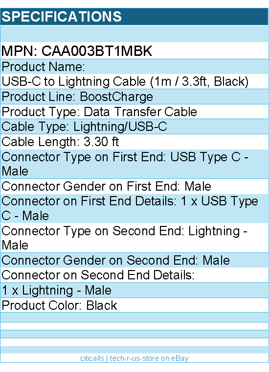 Belkin CAA003bt1MBK BoostCharge USB-C Cable (1 meter / 3.3 foot, Black)