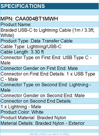 Belkin CAA004bt1MWH BoostCharge Braided USB-C Cable (1 meter / 3.3 foot, White)