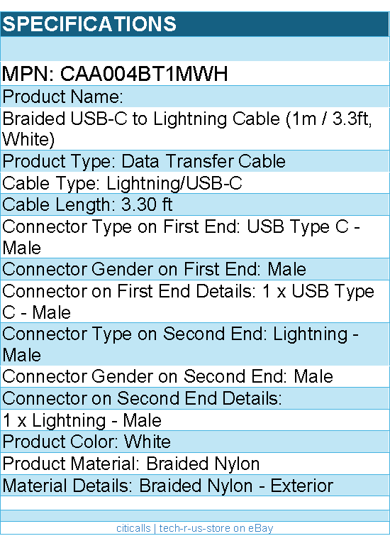 Belkin CAA004bt1MWH BoostCharge Braided USB-C Cable (1 meter / 3.3 foot, White)