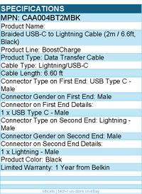 Belkin CAA004bt2MBK 30W USB-C to Cable - Nylon, Braided - M/M - 2m/6.6ft