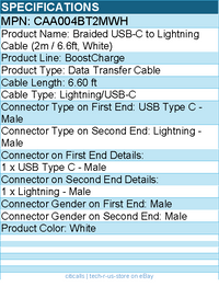 Belkin CAA004BT2MWH Braided USB-C to Cable (2m / 6.6ft, White)