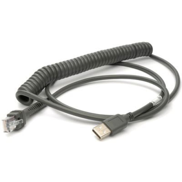 Datalogic CAB-524 Cable, USB, Type A, Coiled, POT, 8 ft - Grey