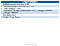 Datalogic CAB-553 Cable CAB-553, USB Type A, Coiled, 2.4 m / 7.8 ft, IP67