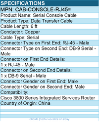 Cisco CAB-CONSOLE-RJ45= 6ft Serial Console Cable - RJ-45 Male