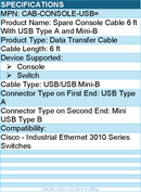 Cisco CAB-CONSOLE-USB= Spare Console Cable 6 ft With USB Type A and Mini-B