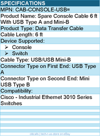 Cisco CAB-CONSOLE-USB= Spare Console Cable 6 ft With USB Type A and Mini-B