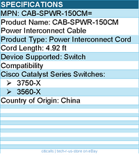 Cisco CAB-SPWR-150CM= Power Interconnect Cable - 4.92 ft - For Switch