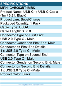 Belkin CAB003bt1MBK BoostCharge USB-C to USB-C Cable (1 meter / 3.3 foot, Black)