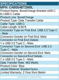 Belkin CAB004bt2MBL BoostCharge Braided USB-C to USB-C Cable