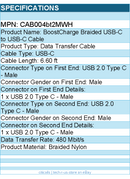 Belkin CAB004bt2MWH BoostCharge Braided USB-C to USB-C Cable - 6.60 ft