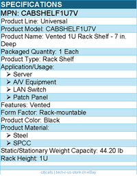 StarTech CABSHELF1U7V 1U Vented Server Rack Cabinet Shelf - Black