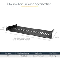 StarTech CABSHELF1U7V 1U Vented Server Rack Cabinet Shelf - Black
