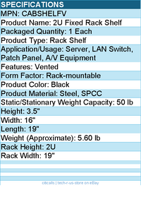 StarTech CABSHELFV 2U 16in Universal Vented Rack Mount Cantilever Shelf