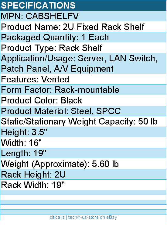 StarTech CABSHELFV 2U 16in Universal Vented Rack Mount Cantilever Shelf