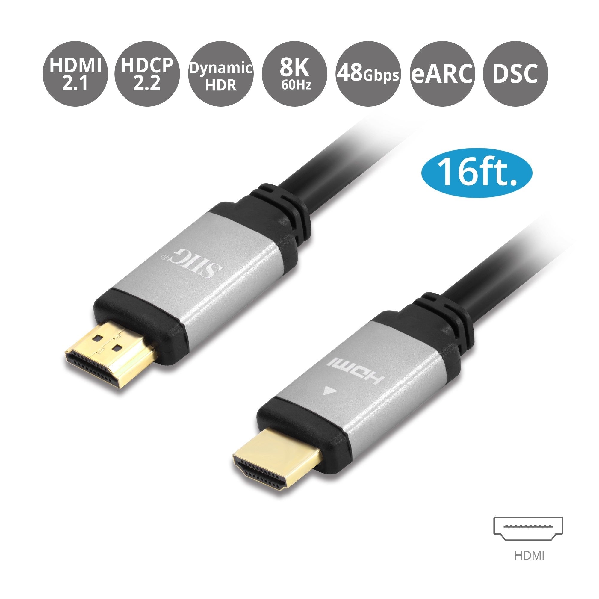 SIIG CB-H21111-S1 Ultra High Speed Video Cable 16feet up to 8K 60Hz Black