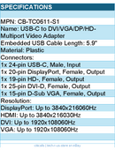 SIIG CB-TC0611-S1 USB-C to DVI VGA DP Multiport Video Adapter