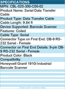 Honeywell CBL-020-300-C00-02 Serial Data Transfer Cable - 9.84 ft - Black