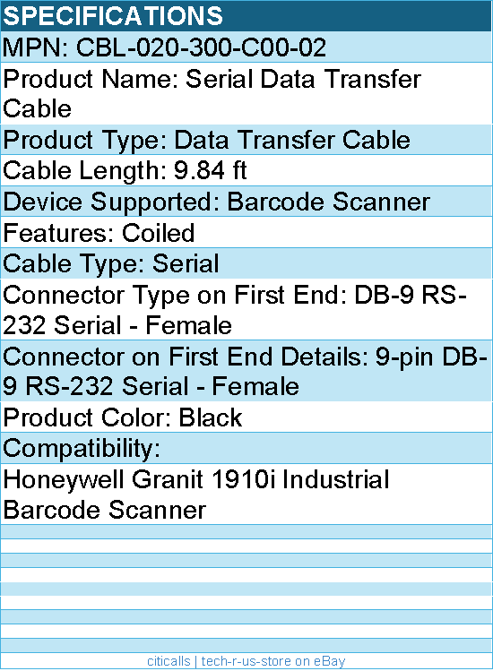 Honeywell CBL-020-300-C00-02 Serial Data Transfer Cable - 9.84 ft - Black
