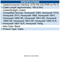 Honeywell CBL-020-500-C00 Cable: 16.4 Foot, RS232, Black, DB9 Female, Coiled, 5V