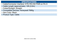 Honeywell CBL-500-300-S00-09 Genesis XP USB Cable 3M, Short Strain Relief, Black