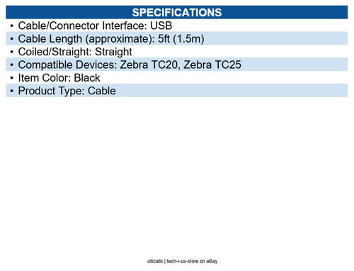 Zebra CBL-TC2X-USBC-01 TC2X 5 ft USB-C Data Transfer Cable for Mobile Computer