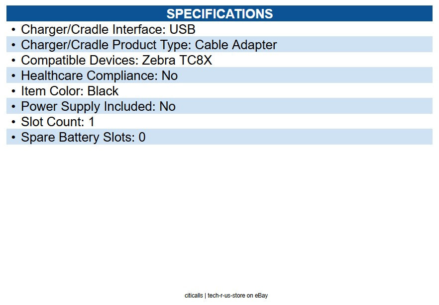 Zebra CBL-TC8X-USBCHG-01 USB/Charging Cable - USB Data Transfer Cable for Mobile