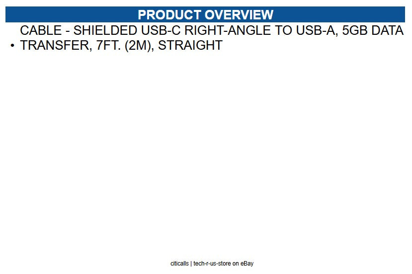 Zebra CBL-U67-S07ZAR CABLE - SHIELDED USB-C RIGHT-ANGLE TO USB-A, 5GB DATA