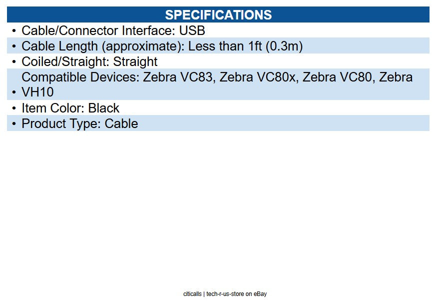 Zebra CBL-VC80-KBUS1-01 USB Data Transfer Cable - 8.66" USB Data Transfer Cable