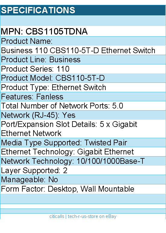 Cisco CBS1105TDNA Business 110 CBS110-5T-D Ethernet Switch