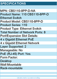 Cisco CBS110-8PP-D-NA 110 CBS110-8PP-D Ethernet Switch - 8 Ports