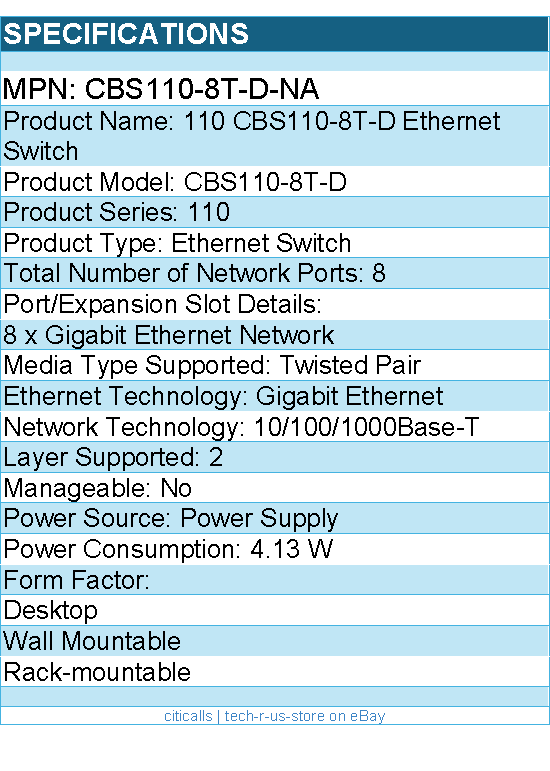 Cisco CBS110-8T-D-NA 110 CBS110-8T-D Ethernet Switch - 8 Ports - 2 Layer