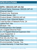 Cisco CBS220-24P-4X-NA Business CBS220-24P-4X Ethernet Switch - 24 Ports