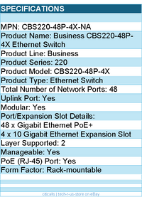 Cisco CBS220-48P-4X-NA Business CBS220-48P-4X Ethernet Switch - 48 Ports