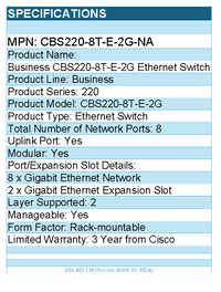 Cisco CBS220-8T-E-2G-NA Business CBS220-8T-E-2G Ethernet Switch