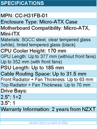 NZXT CC-H31FB-01 Computer Case - H3 FLOW Mid Tower Tinted TG Black Retail