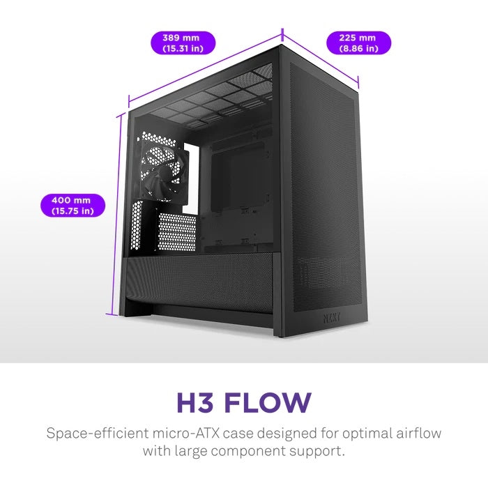 NZXT CC-H31FB-01 Computer Case - H3 FLOW Mid Tower Tinted TG Black Retail