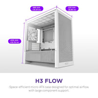 NZXT CC-H31FW-01 Computer Case - H3 FLOW Mid Tower Clear Tinted TG White Retail