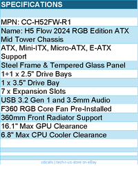 NZXT CC-H52FW-R1 Computer Case - H5 FLOW RGB Mid Tower Ultra-Clear TG White