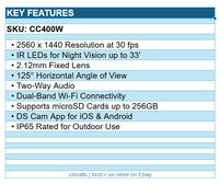 Synology CC400W AI-Powered WiFi Camera Flexible Install 2560x1440 30fps MIC SPKR