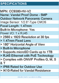 Vivotek CC9380-HV-V2 Vandal Proof Dome - 5MP Outdoor Network Panoramic Camera