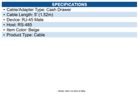 APG Cash Drawer CD-007 5 ft cable has a 8P8C modular plug (RJ45)