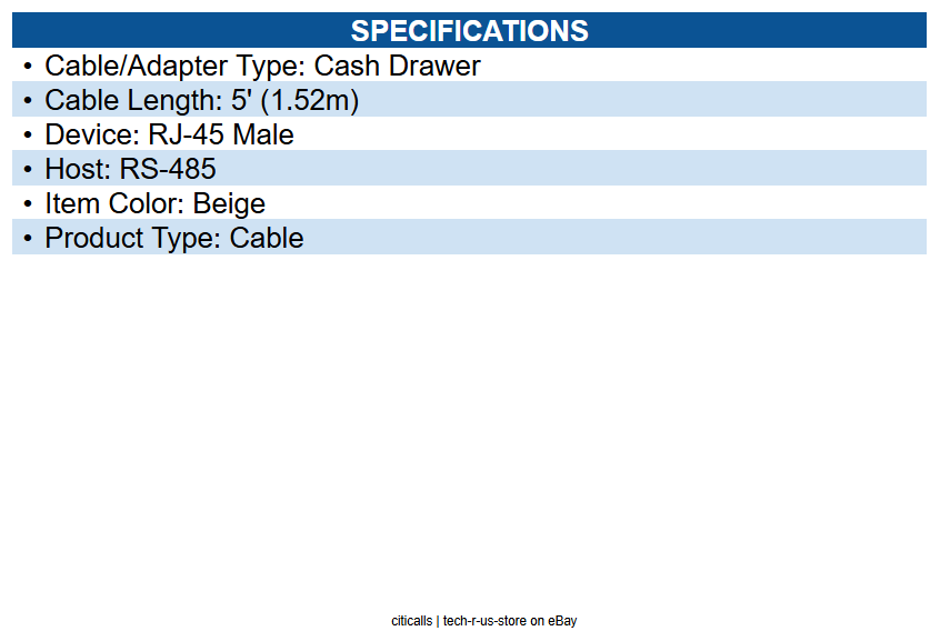 APG Cash Drawer CD-007 5 ft cable has a 8P8C modular plug (RJ45)
