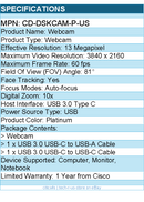 Cisco CD-DSKCAM-P-US Webcam - 13 Megapixel - 60 fps - Platinum - USB 3.0 Type C