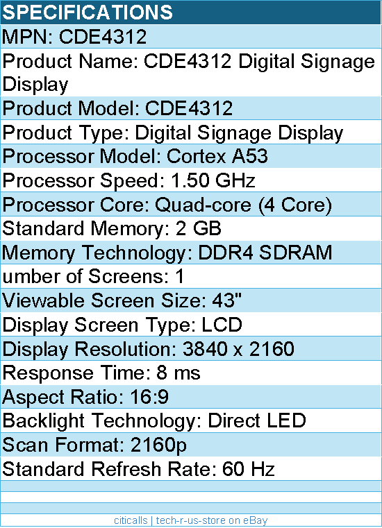 ViewSonic CDE4312 Commercial Display - 43" 4K - Digital Signage Display