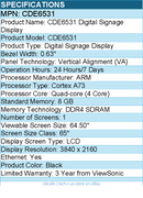 ViewSonic CDE6531 65 Inch 4K UHD Commercial Display - Digital Signage Display