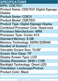 ViewSonic CDE7531 75 Inch 4K UHD Commercial Display with 500-nit Brightness